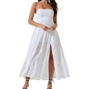 ASTR THE LABEL White Temecula Tiered Midi Dress Spaghetti Straps Cutout Back S